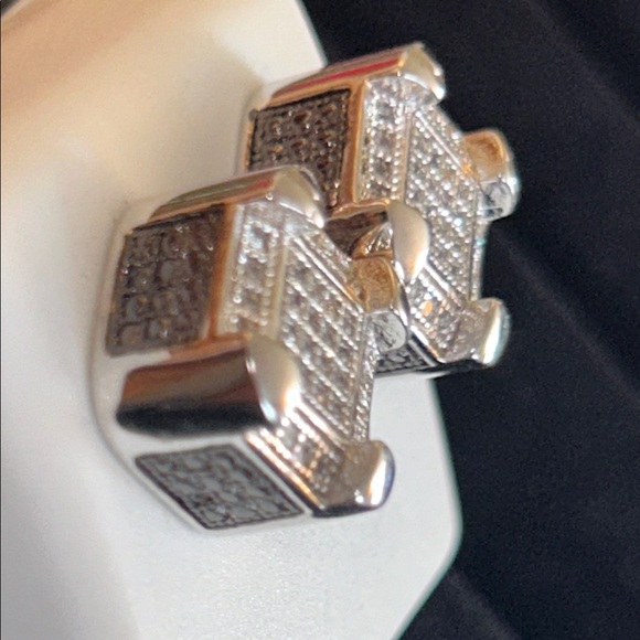 Silver Square CZ Stud Earrings - Picture 6 of 8